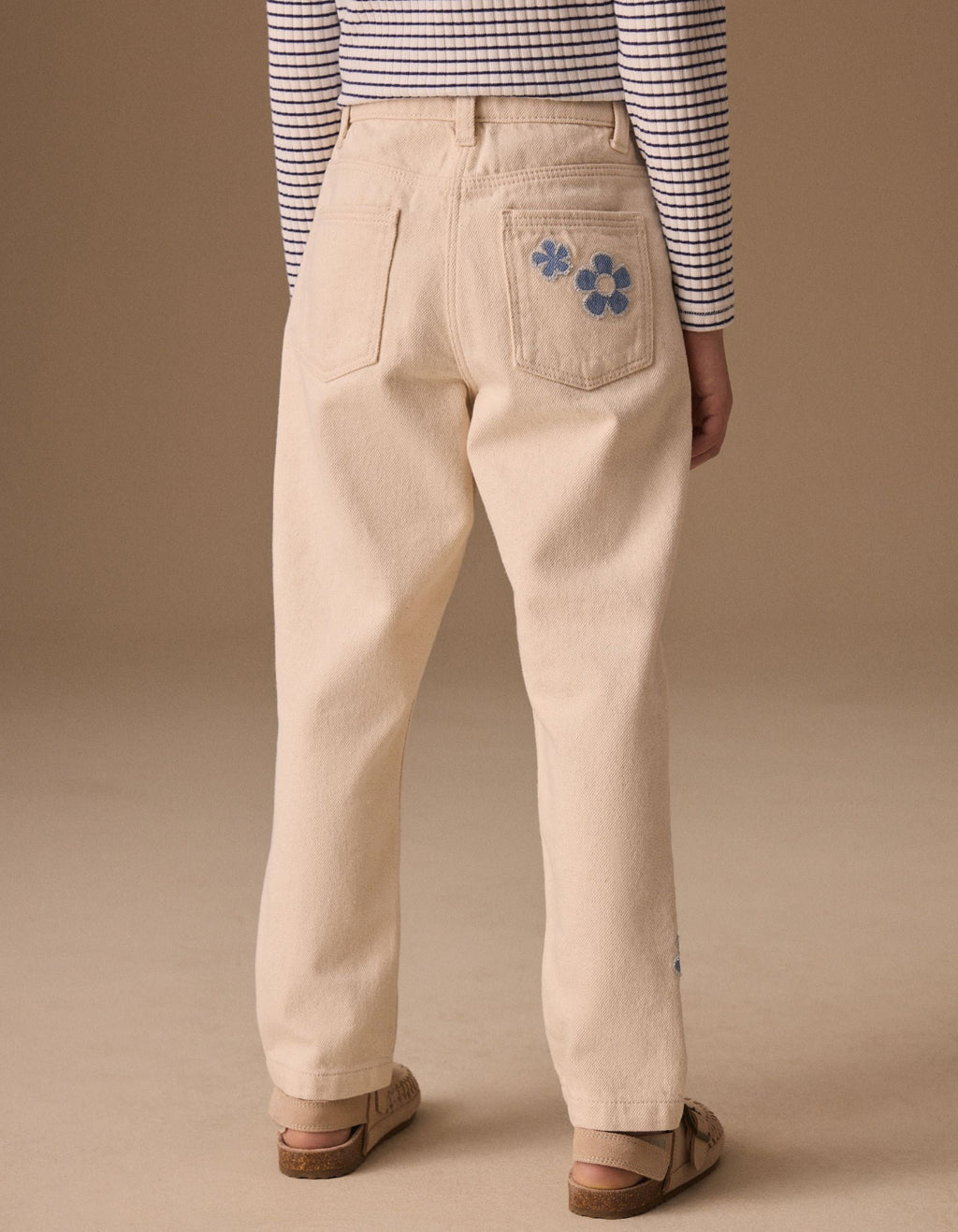 Ecru Floral Embroidered Jeans