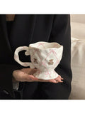 1pc Creative Handpainted Cute Bear Ceramic Mug With Bow