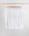 White 7 Pack Popper Baby Sleepsuits
