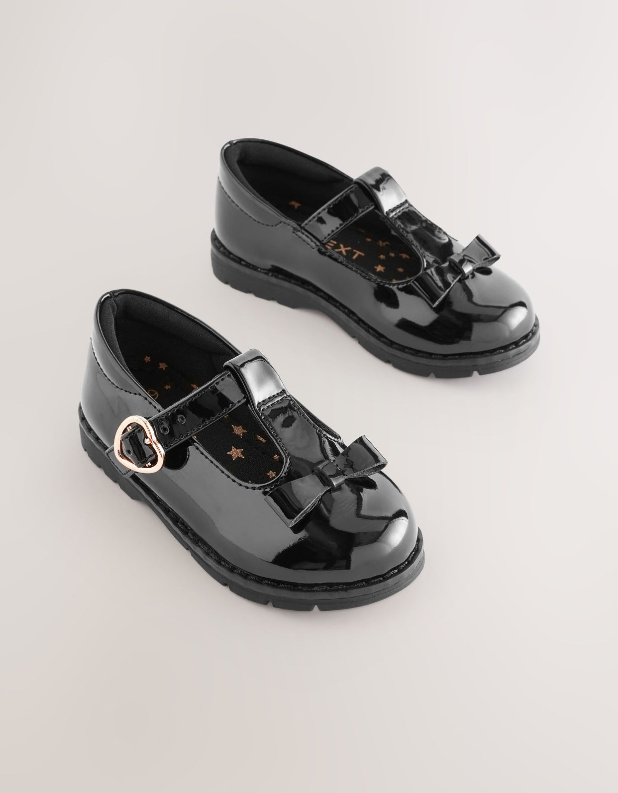 Black Patent Standard Fit (F) School Junior Bow T-Bar Shoes