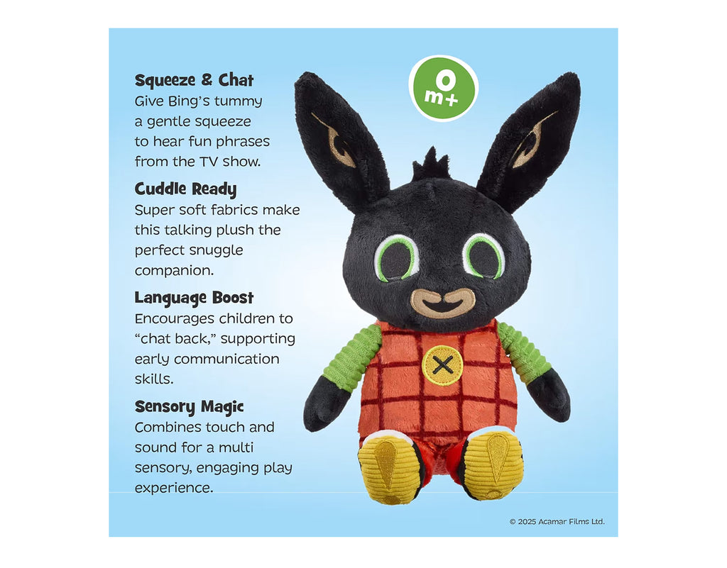 Talking Bing Soft Toy - Interactive Character Plush Toy with Squeezable Tummy Feature