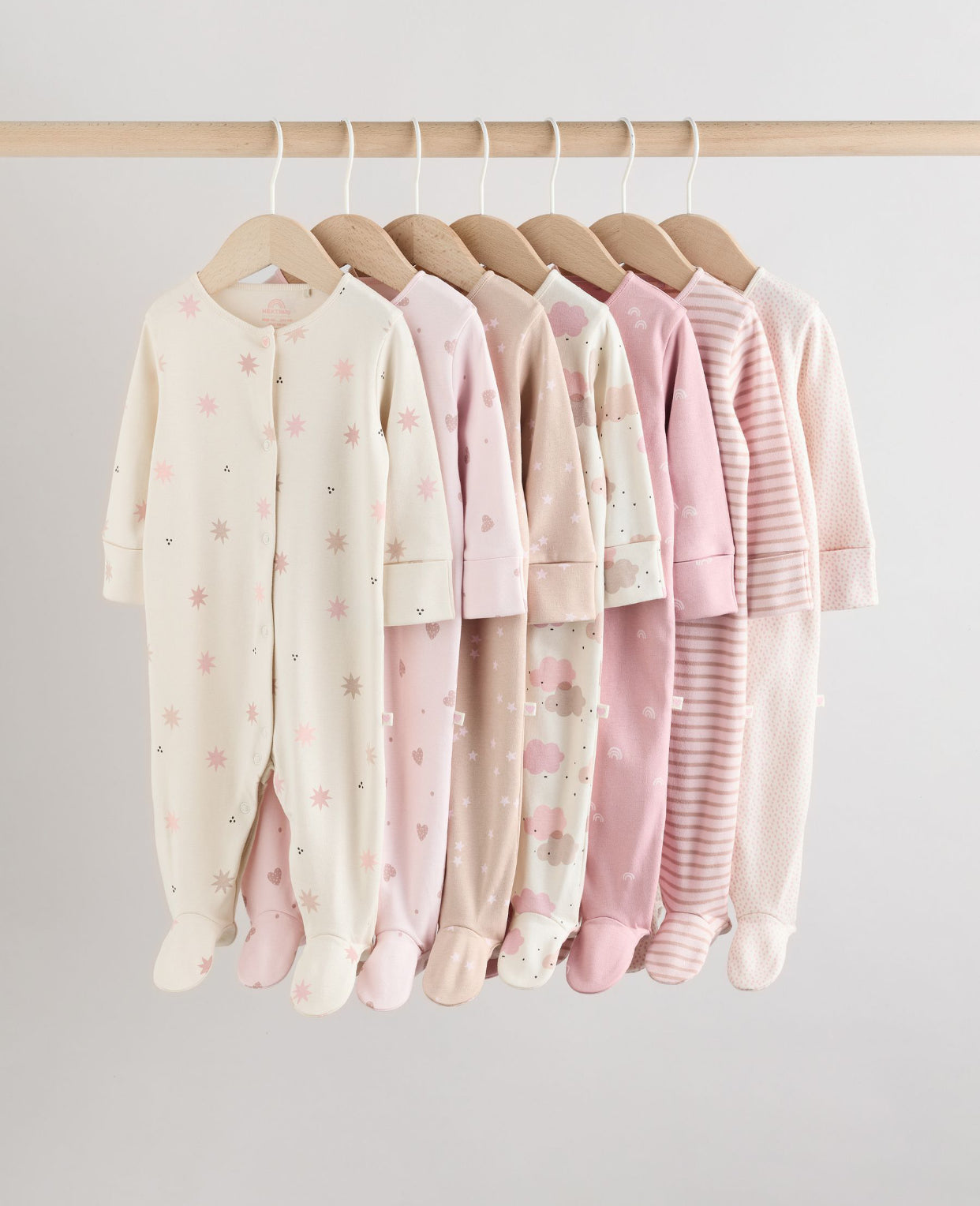 Pink 7 Pack Baby Sleepsuits