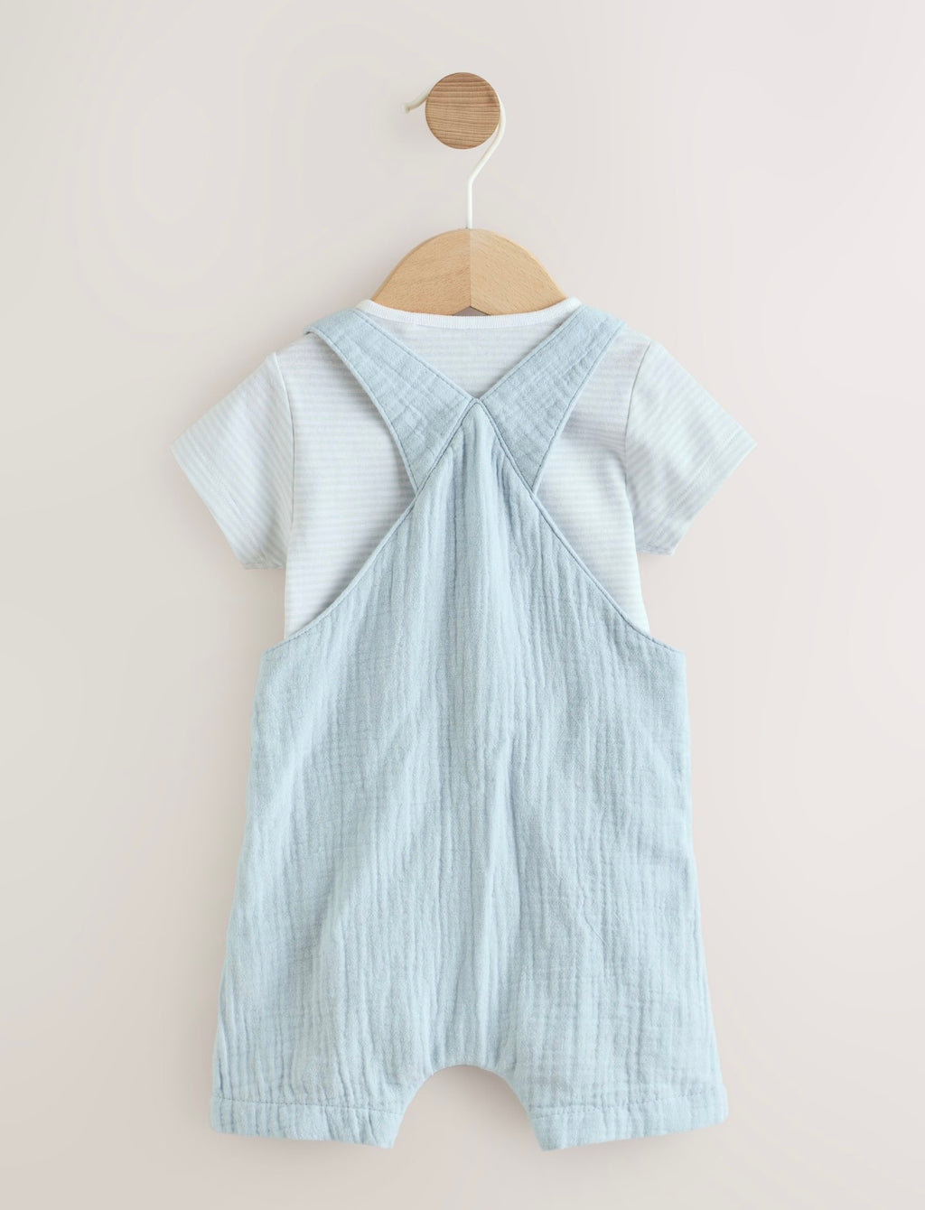 Pale Blue Woven Dungarees and Bodysuit Baby Set