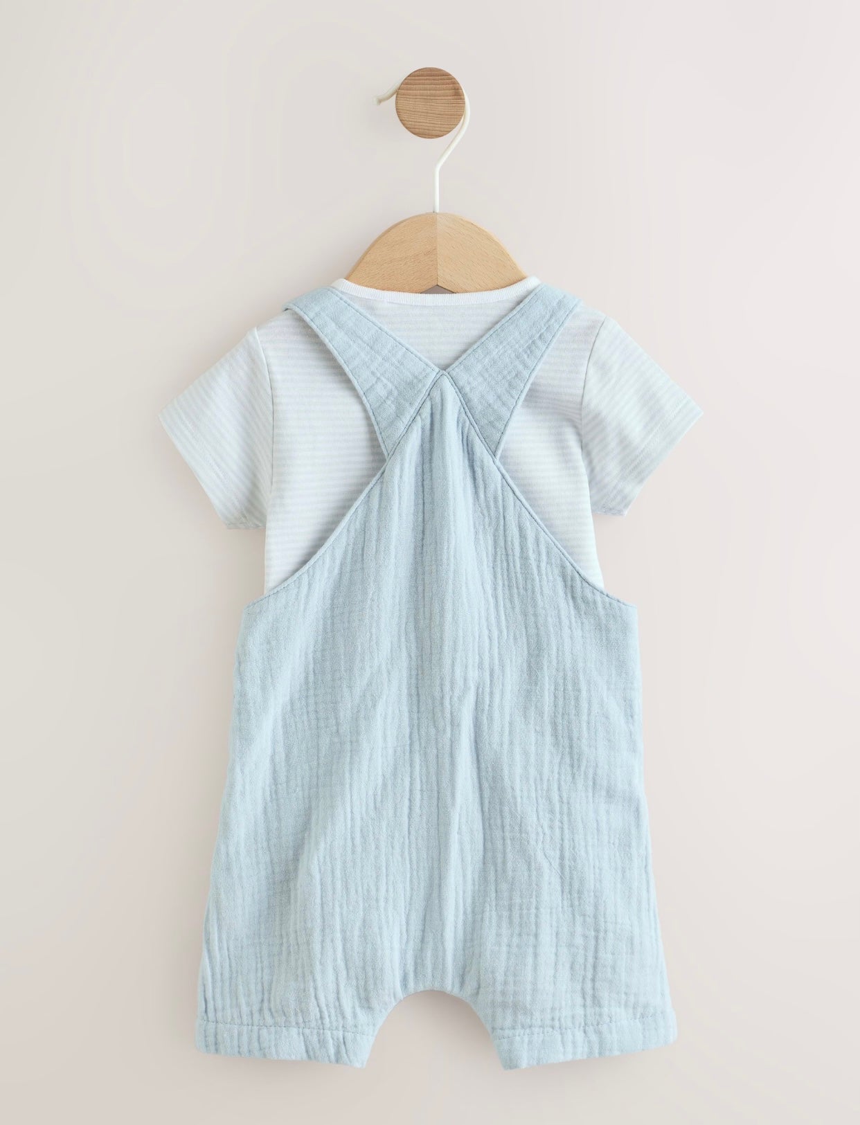 Pale Blue Woven Dungarees and Bodysuit Baby Set