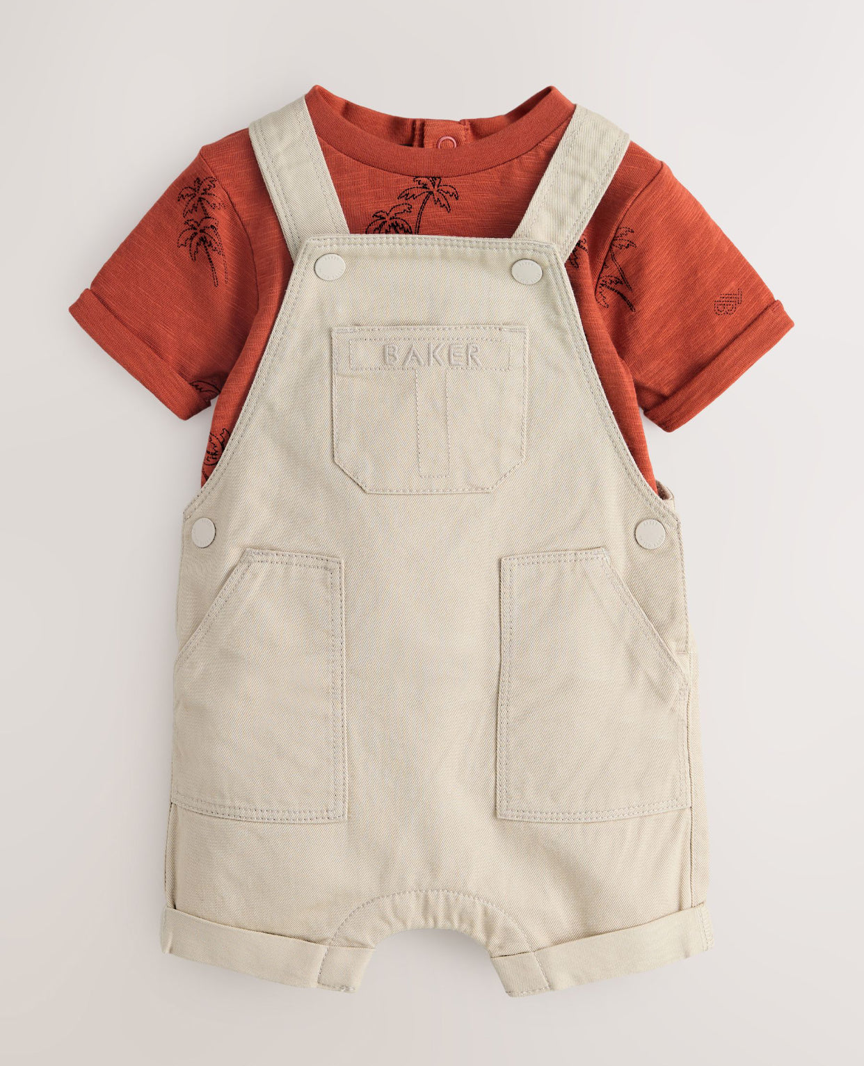 Baker by Ted Baker Stone and Rust Red
Dungarees T-Shirt Set