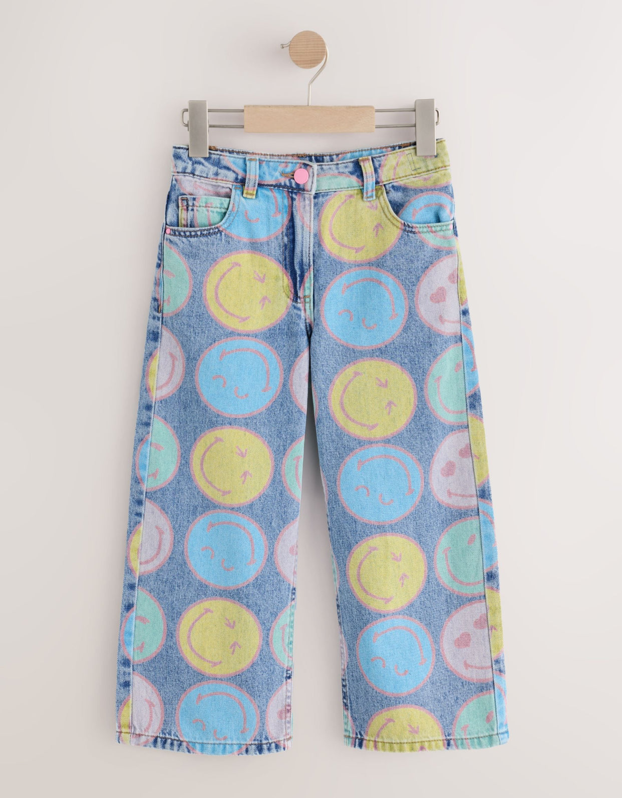 Mid Blue SmileyWorld® Print Wide Leg Jeans