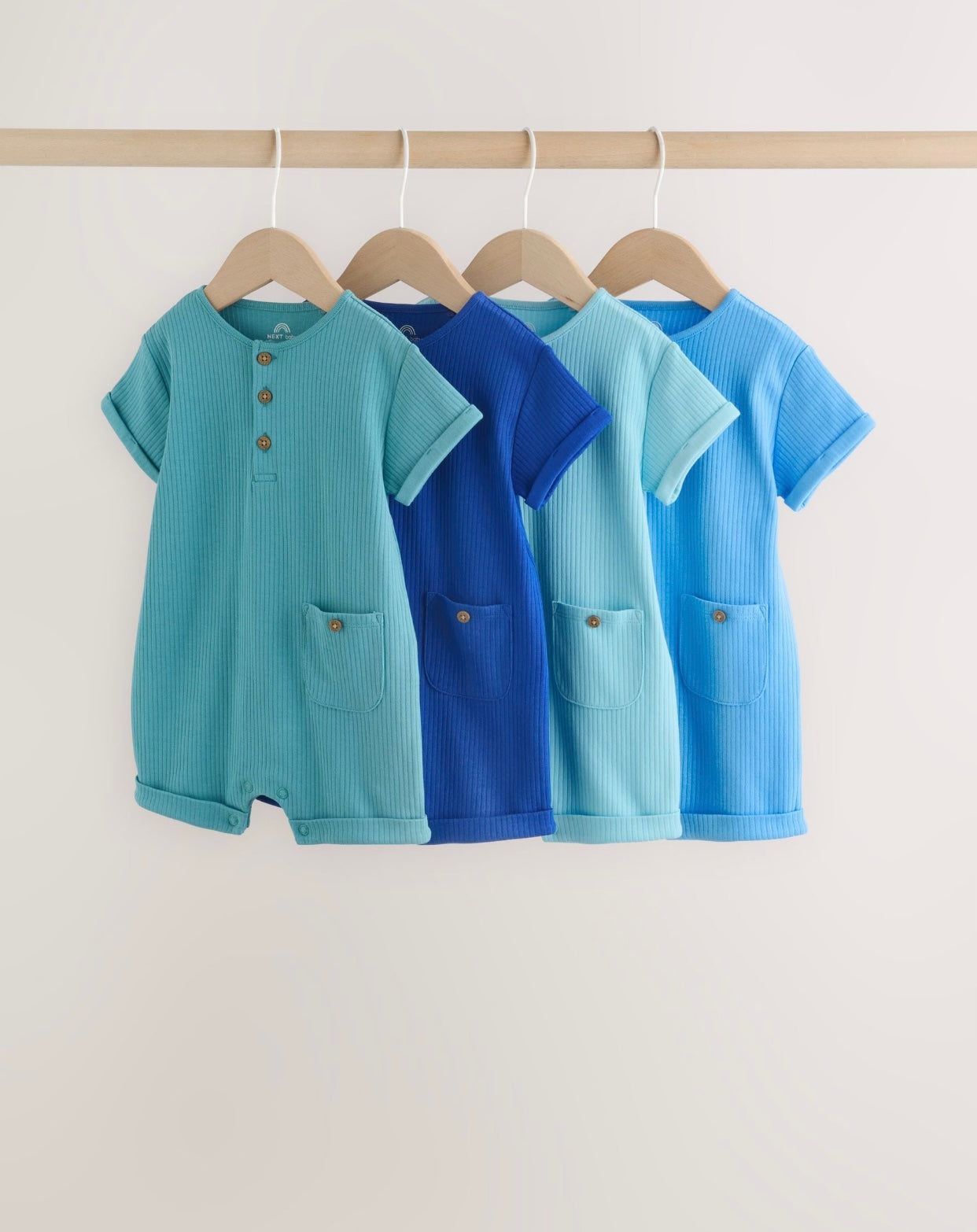 Green Grandad Button Neck Baby Rompers 4 Pack