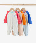 Multi Raglan Baby Sleepsuits 3 Pack