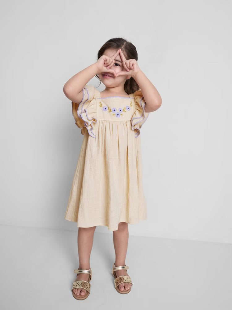 Floral Appliqué Ruffle Dress