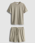 A textured pyjama set with short sleeve tee and drawstring shorts