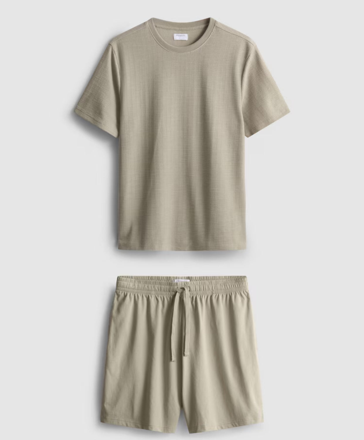A textured pyjama set with short sleeve tee and drawstring shorts