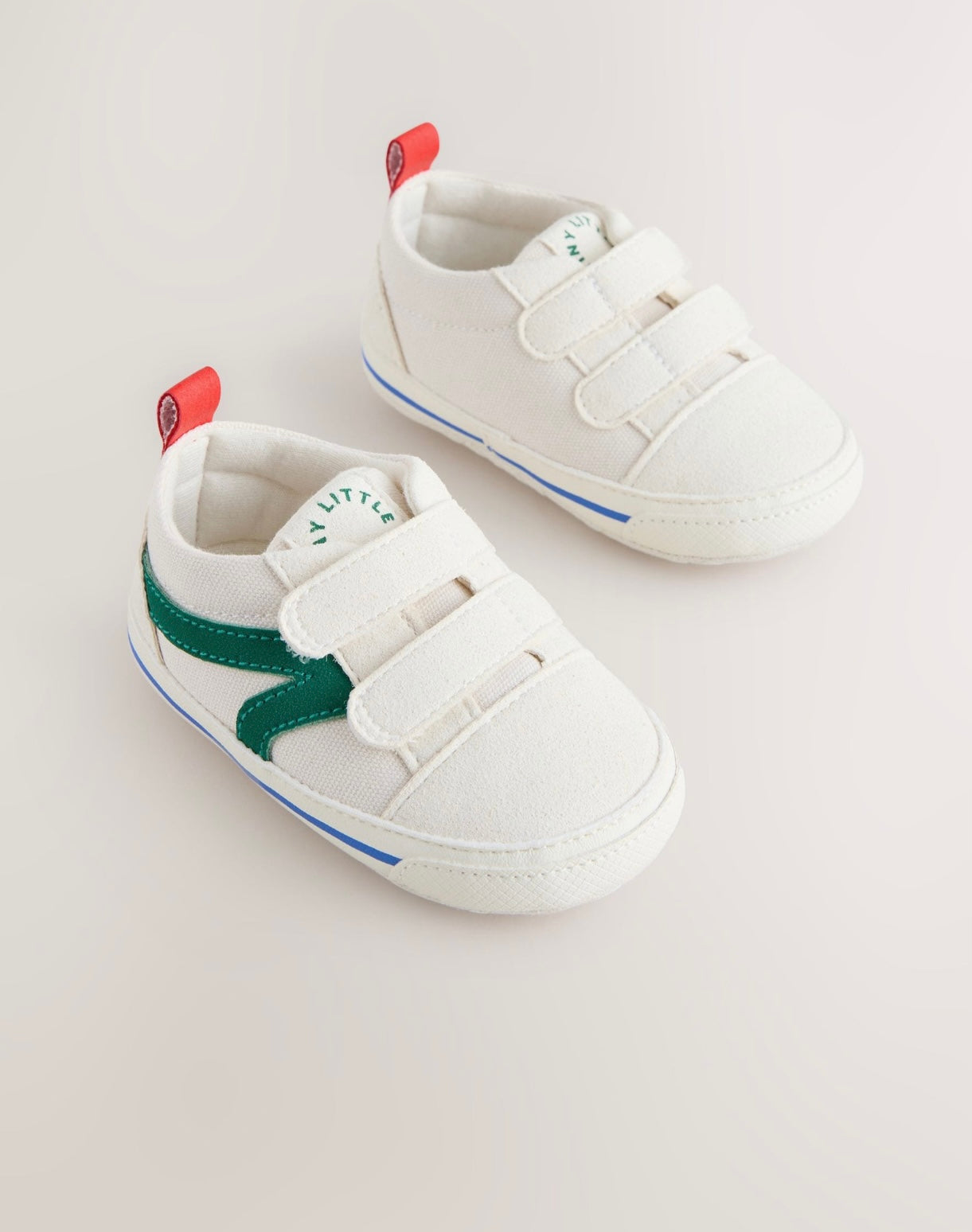 White/Green Touch Fastening Baby Trainers