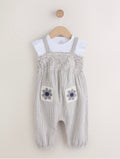 Black/White Stripe Baby Dungarees and Bodysuit Set 2 Piece