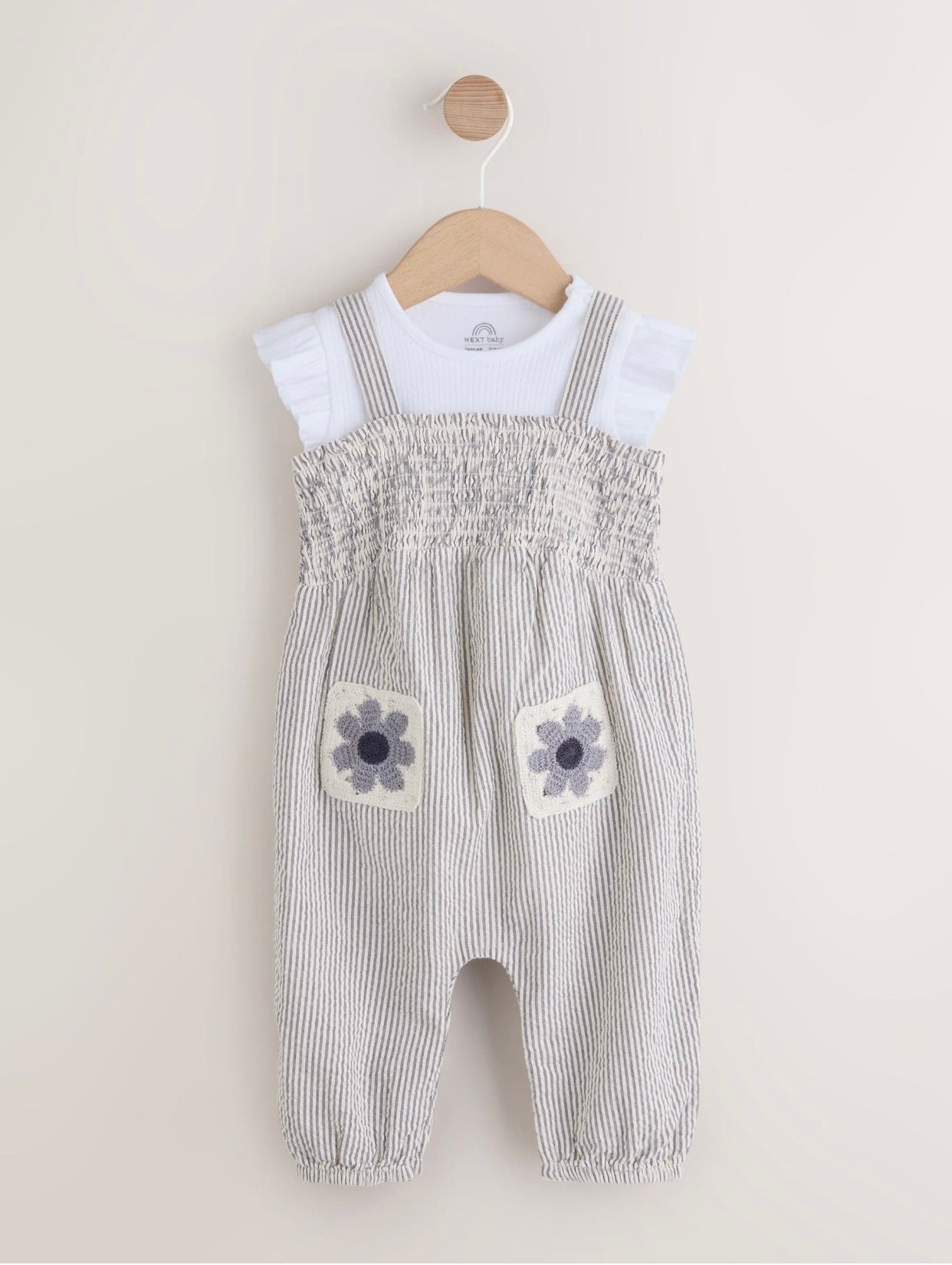 Black/White Stripe Baby Dungarees and Bodysuit Set 2 Piece
