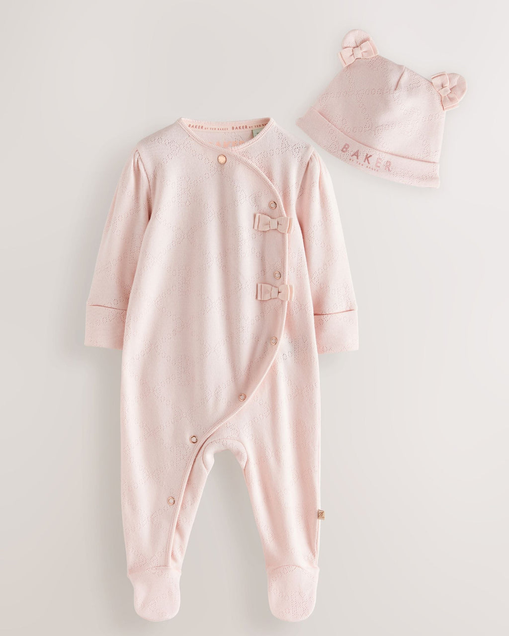 Baker by Ted Baker Pink Pointelle Wrap-Over Sleepsuit & Hat Set