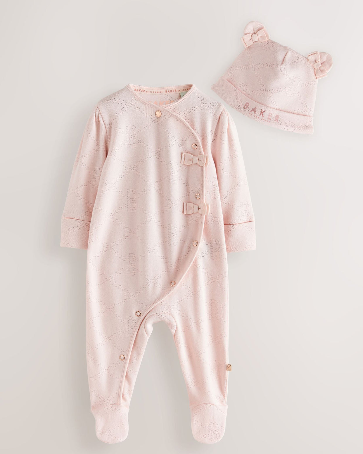 Baker by Ted Baker Pink Pointelle Wrap-Over Sleepsuit & Hat Set