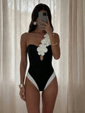 Black Women One-Piece Floral Swimsuit