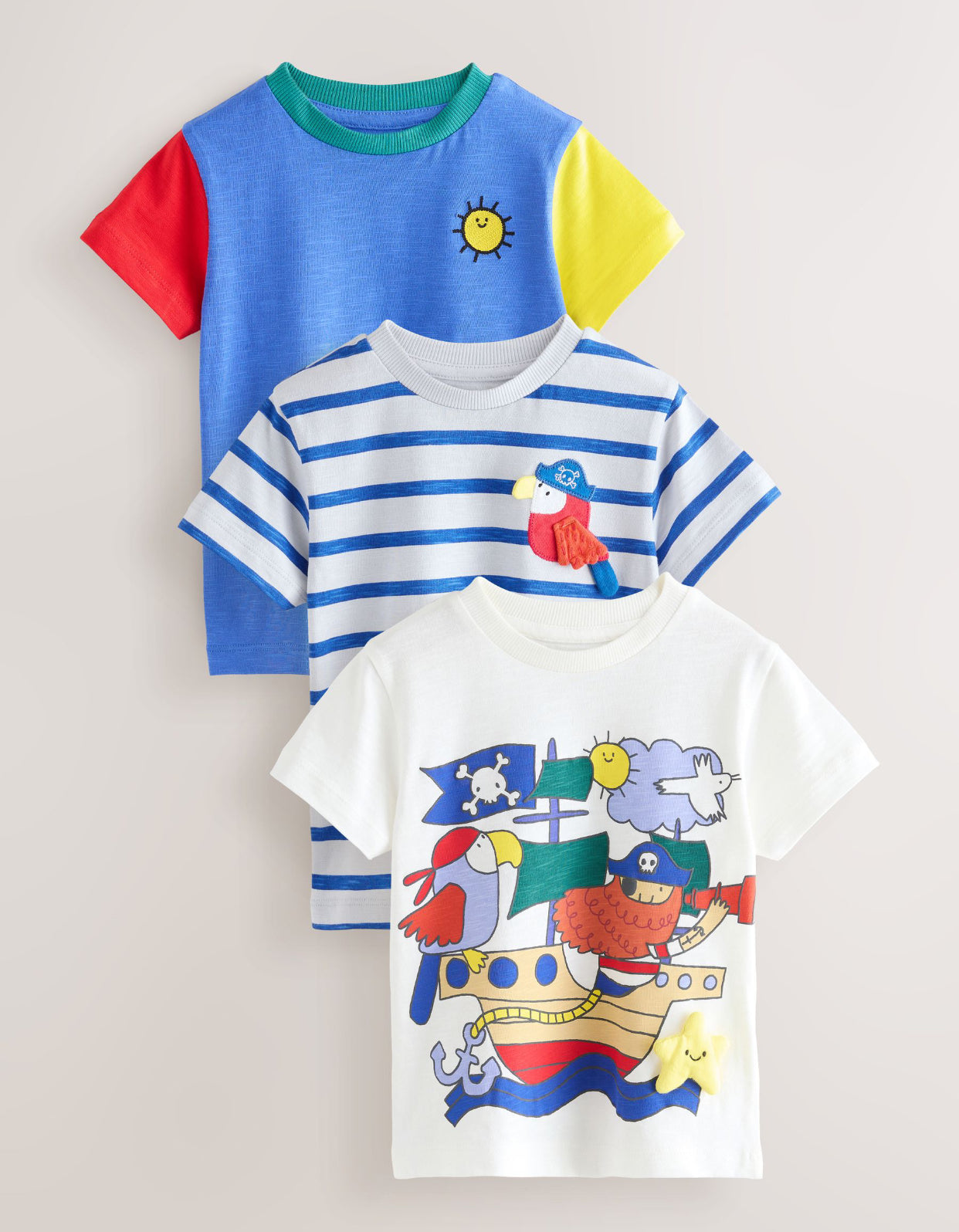 Blue Pirates Short Sleeve Appliqué T- Shirts 3 Pack