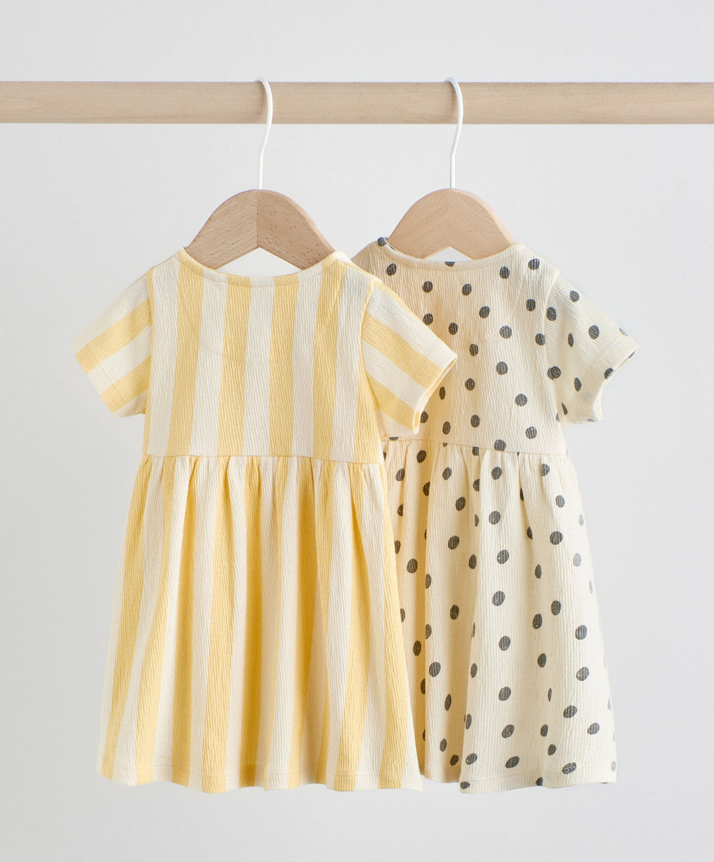 Yellow/Cream Spot/Stripe Baby Short Sleeve Dresse 2 Pack
