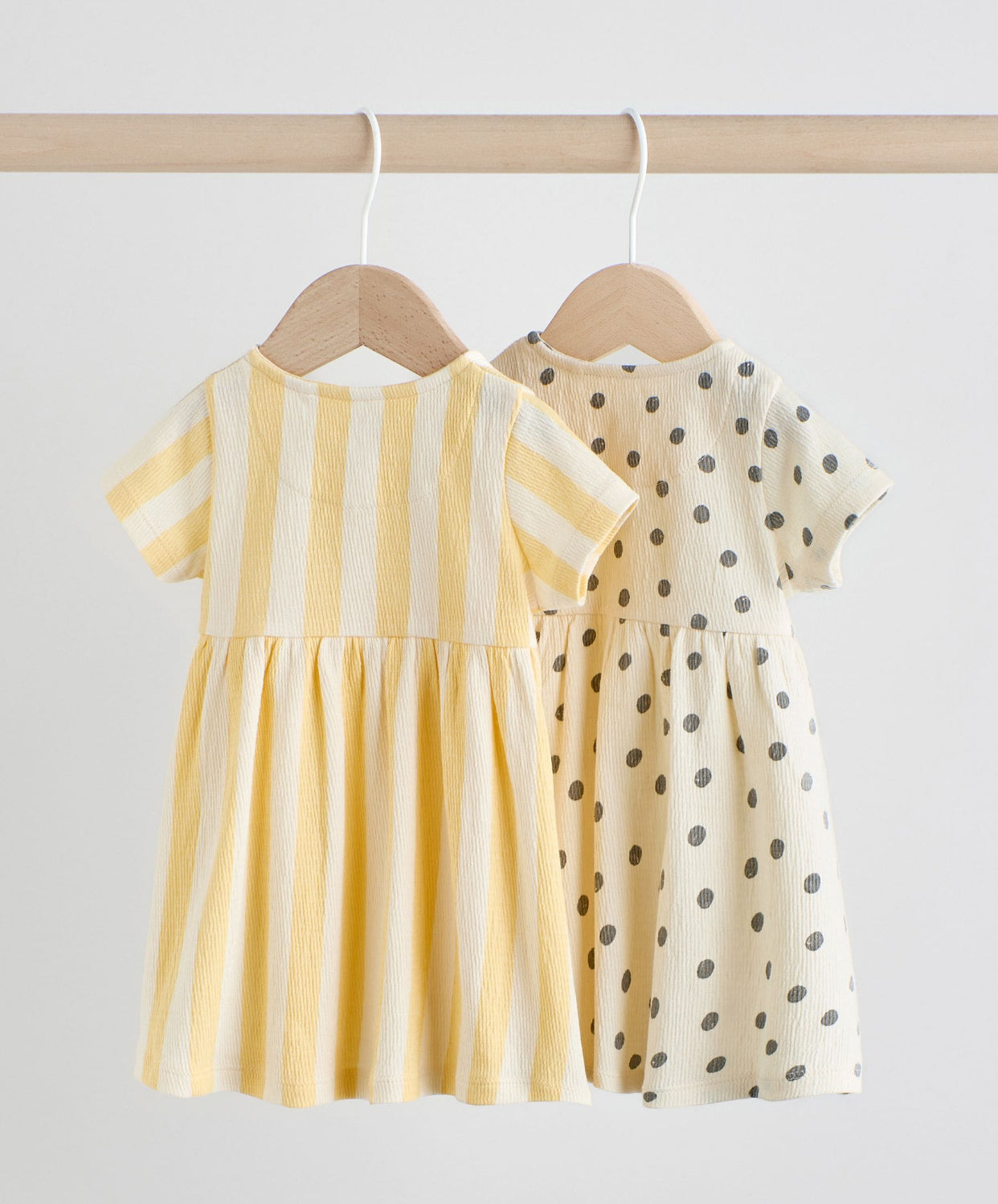 Yellow/Cream Spot/Stripe Baby Short Sleeve Dresse 2 Pack