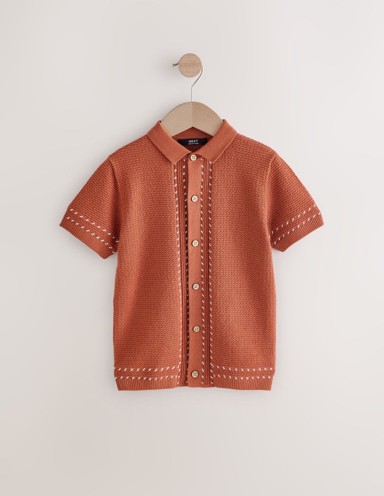 Rust Brown 100% Cotton Short Sleeve Knitted Polo Shirt