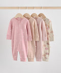 Pink 4 Pack Two Way Zip Baby Sleepsuits
