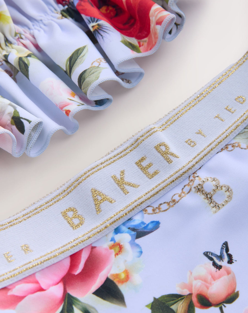 Baker by Ted Baker 2 Piece Lilac Purple Printed Floral Ruched Bikini Set