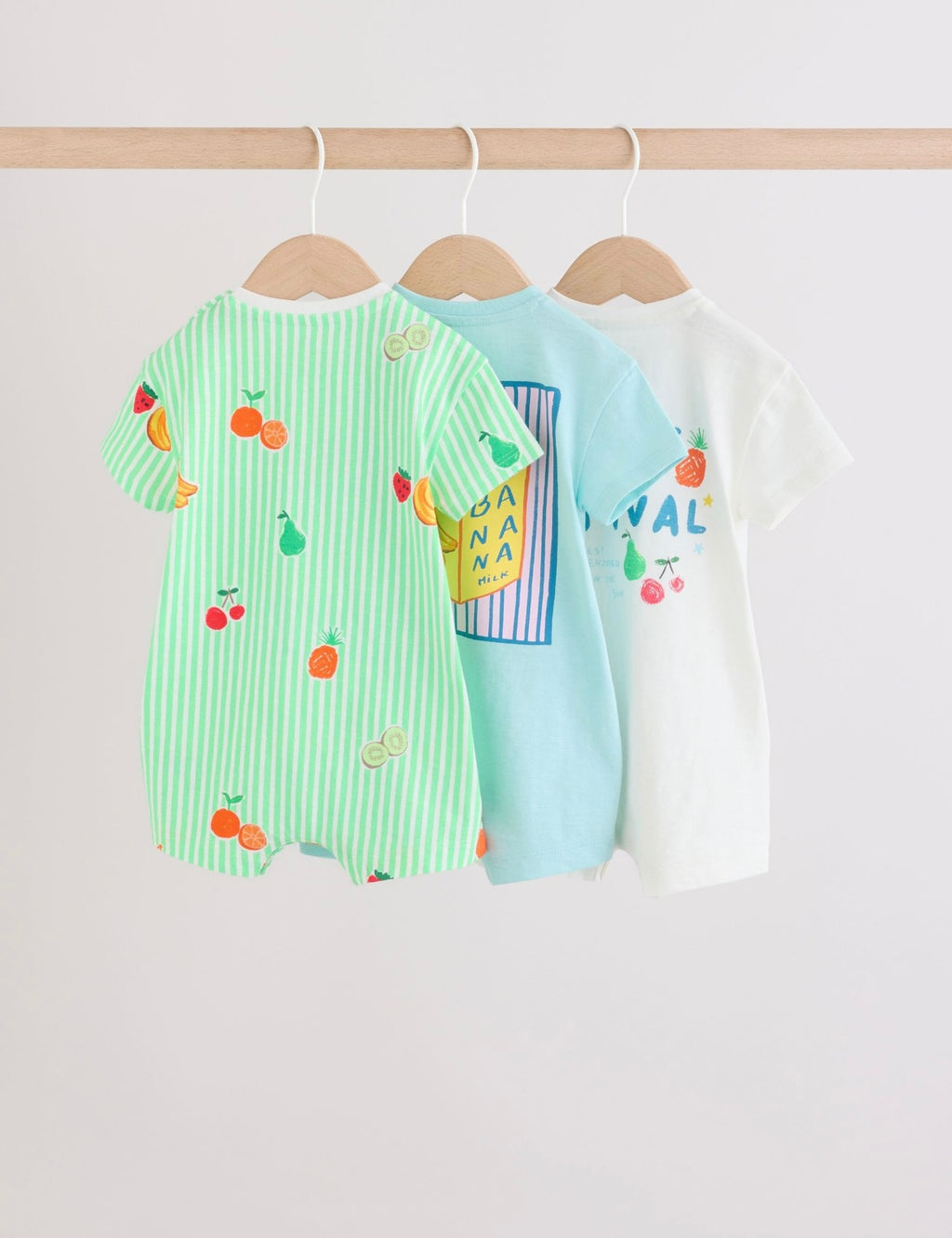 Blue Fruit Print Jersey Baby Rompers 3 Pack