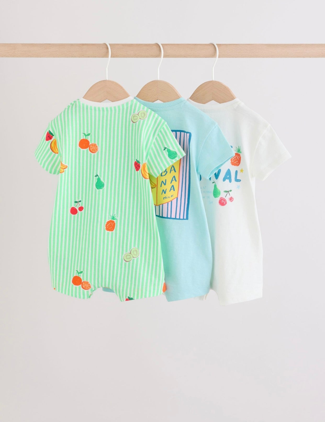 Blue Fruit Print Jersey Baby Rompers 3 Pack