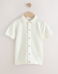 White Knitted Button Through Polo Shirt