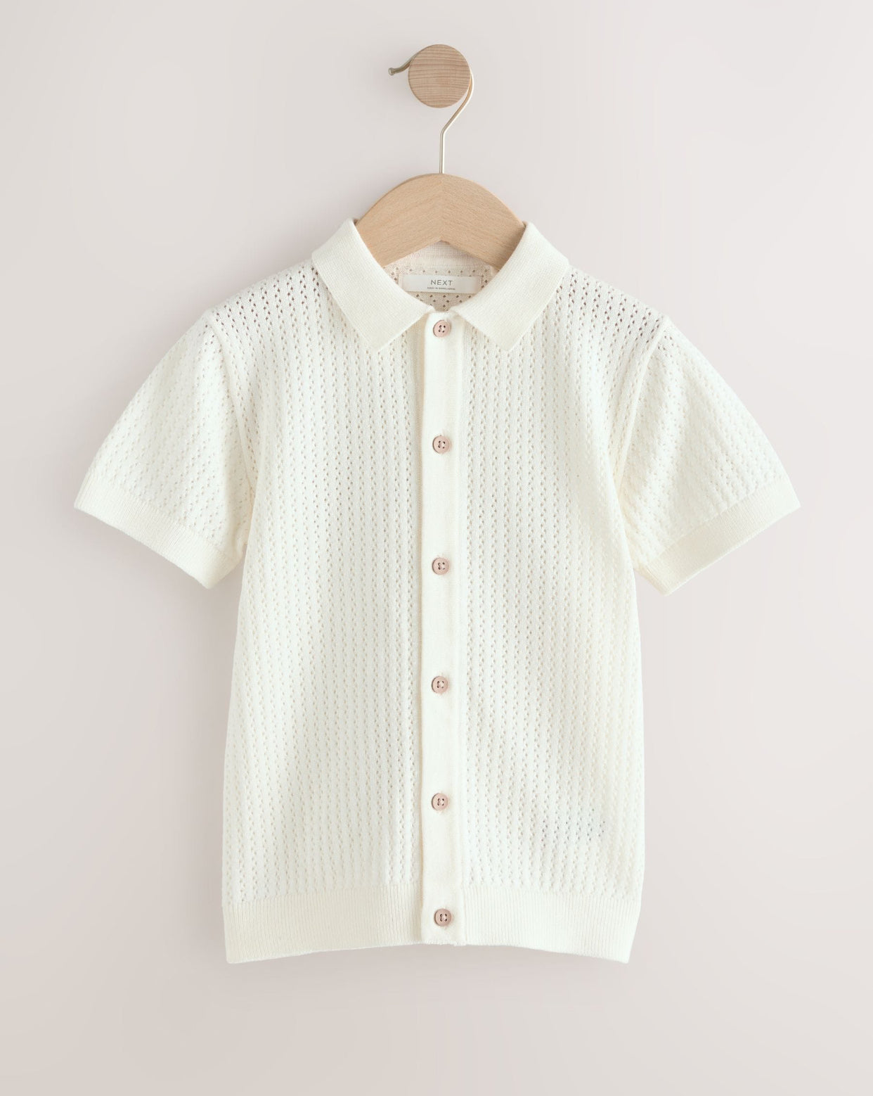 White Knitted Button Through Polo Shirt