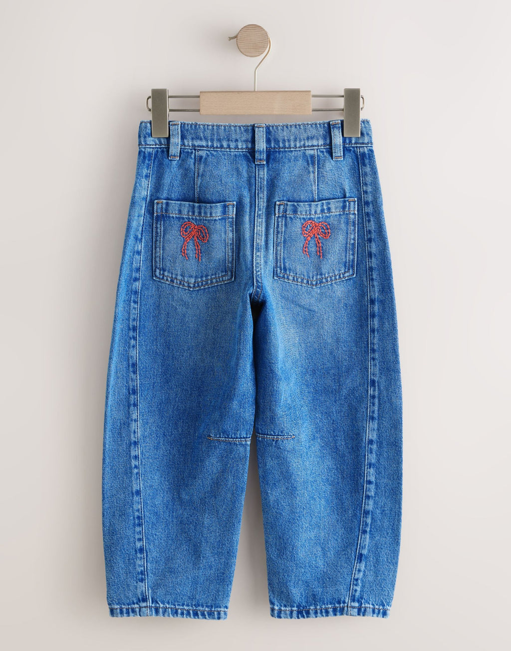Mid Blue Embroidered Barrel Jeans