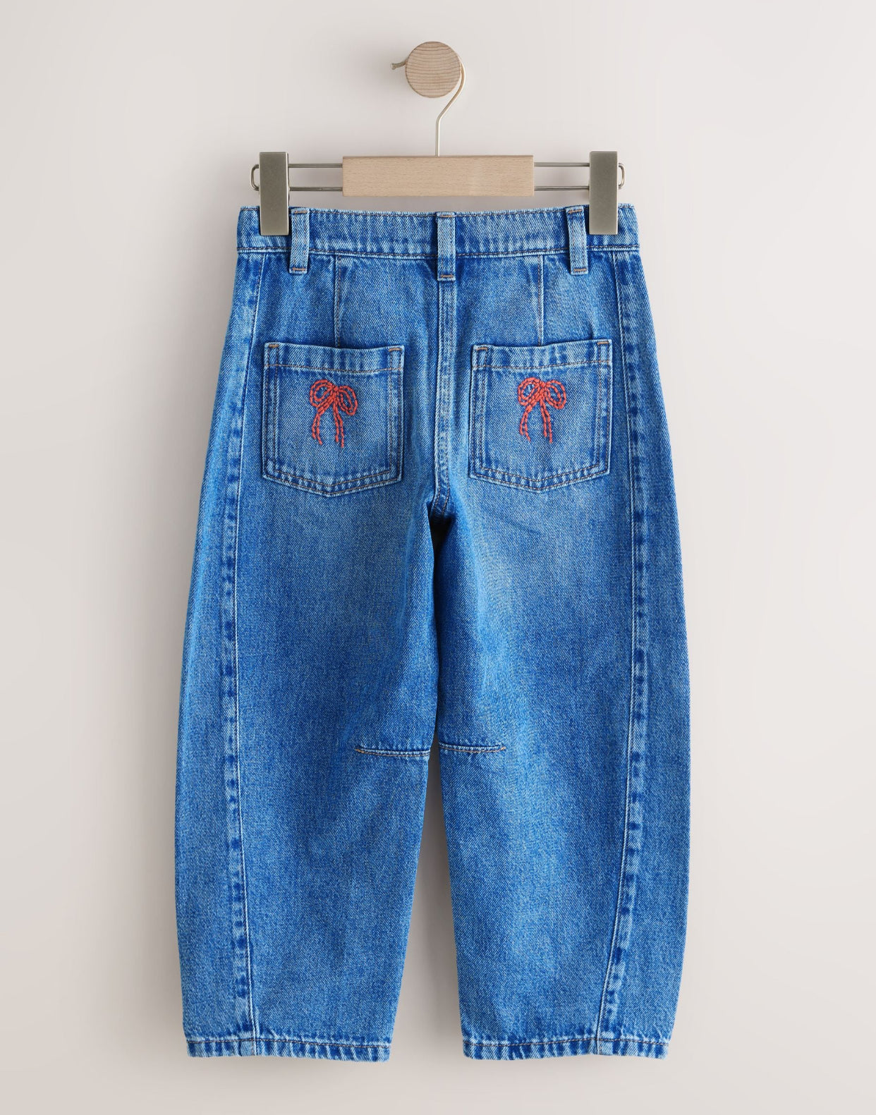 Mid Blue Embroidered Barrel Jeans