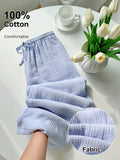 [100% Cotton] Women's Printed Drawstring Wide Leg Loose Pants