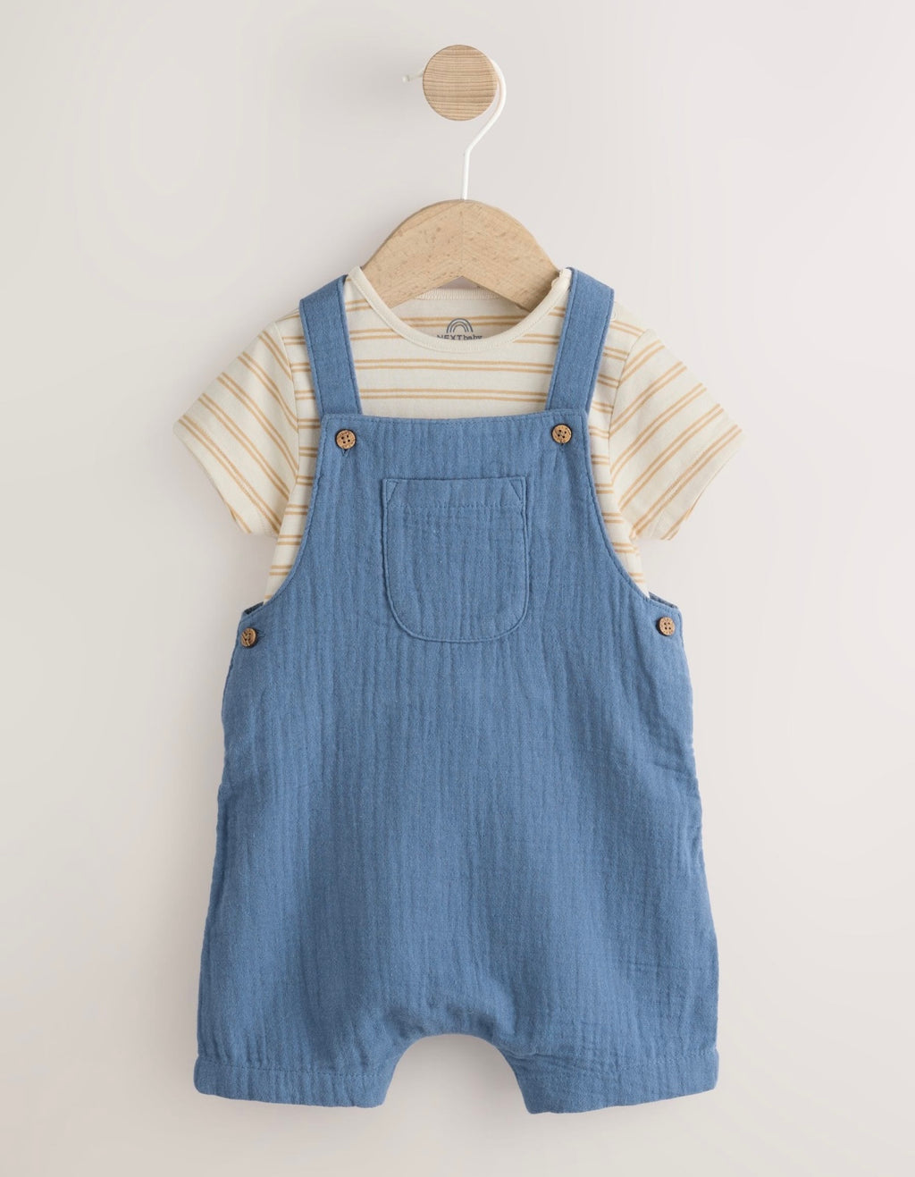 Blue Woven Dungarees and Bodysuit  Baby Set