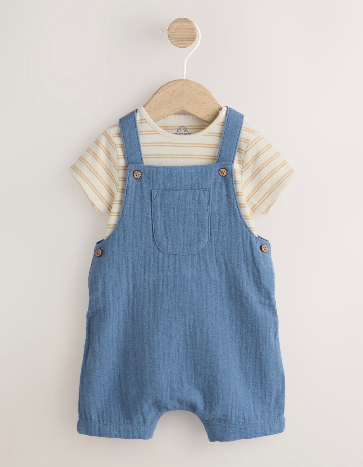 Blue Woven Dungarees and Bodysuit  Baby Set