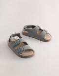 Grey Standard Fit (F) Double Buckle Cushioned Footbed Sandals