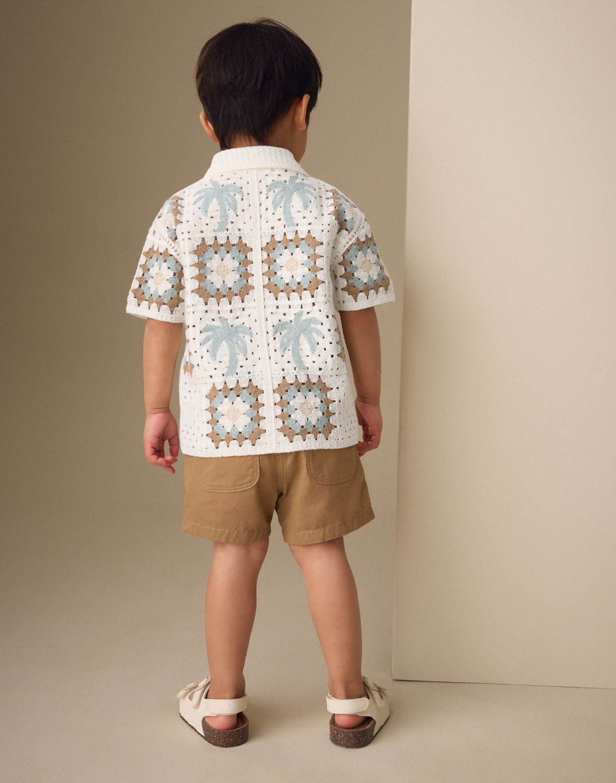 White Palms Crochet Knitted Short Sleeve Shirt