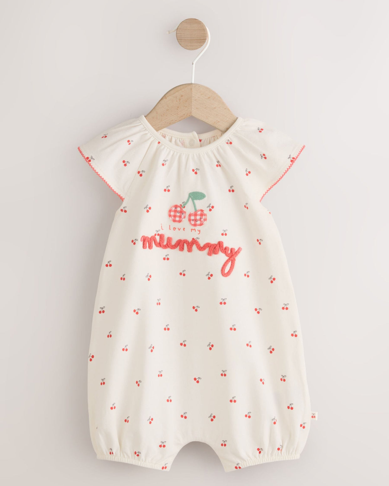 White Cherry Embroidered I love my Mummy Jersey Baby Romper