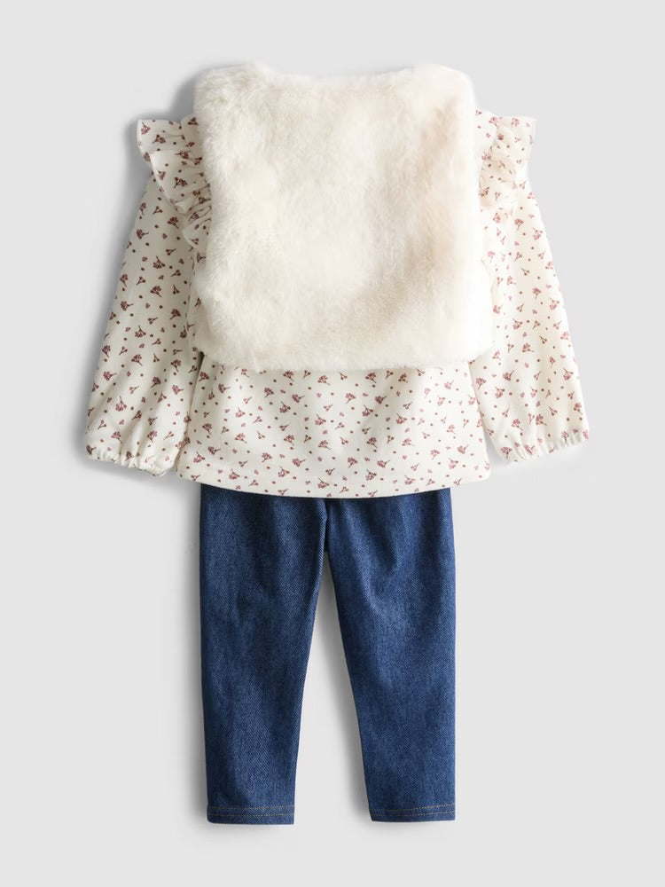 Long Sleeve T-Shirt, Jeggings and Faux Fur Gilet Set (immediate)