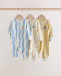 Yellow/Blue Sunshine Two Way Zip
Baby Sleepsuits 3 Pack
