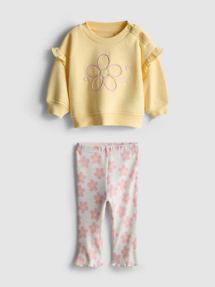 Floral Ruffle Sweatshirt and Flare Leggings Set (immediate)