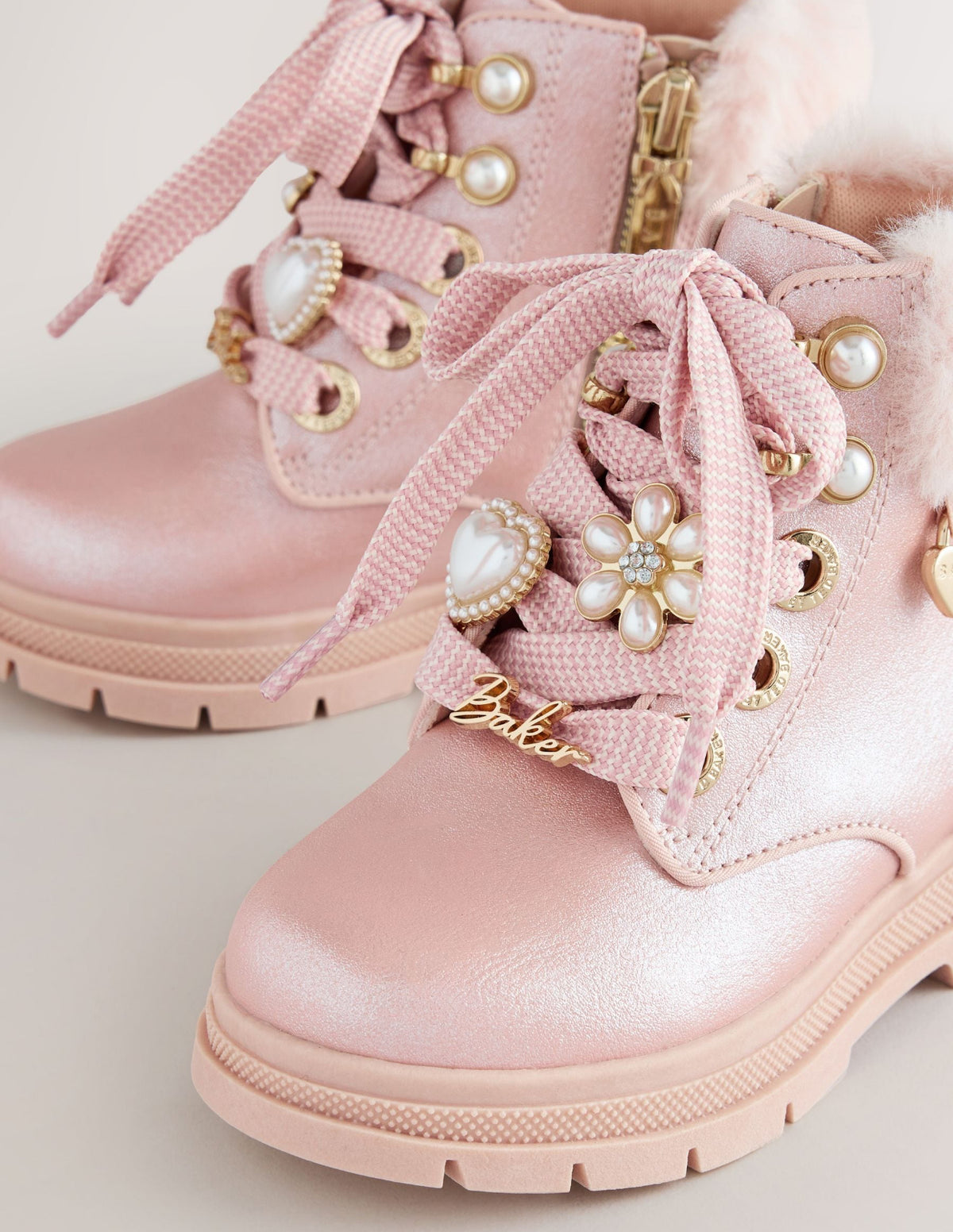 Baker by Ted Baker Faux Fur Cuff Metallic Pink Charm Boots