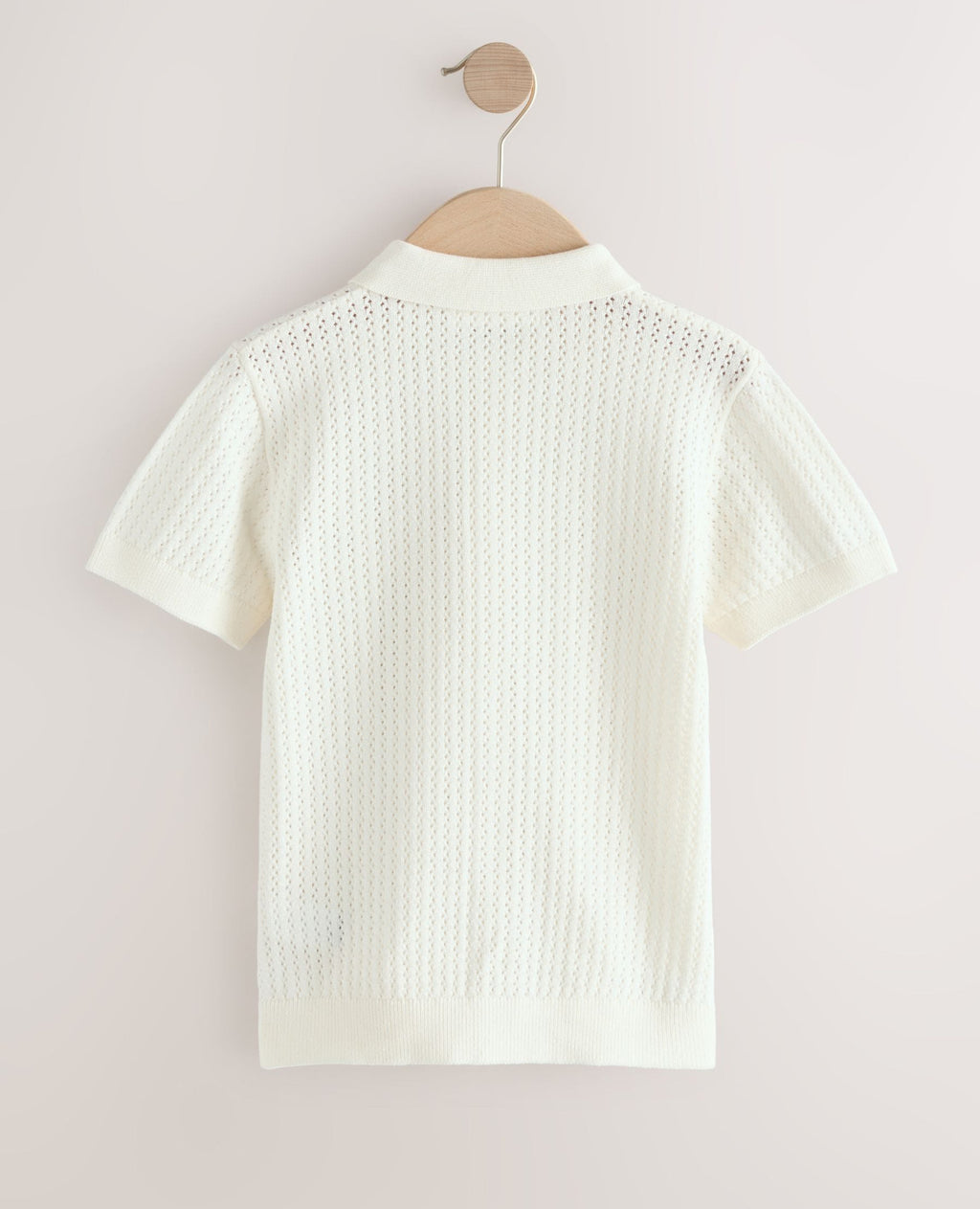 White Knitted Button Through Polo Shirt