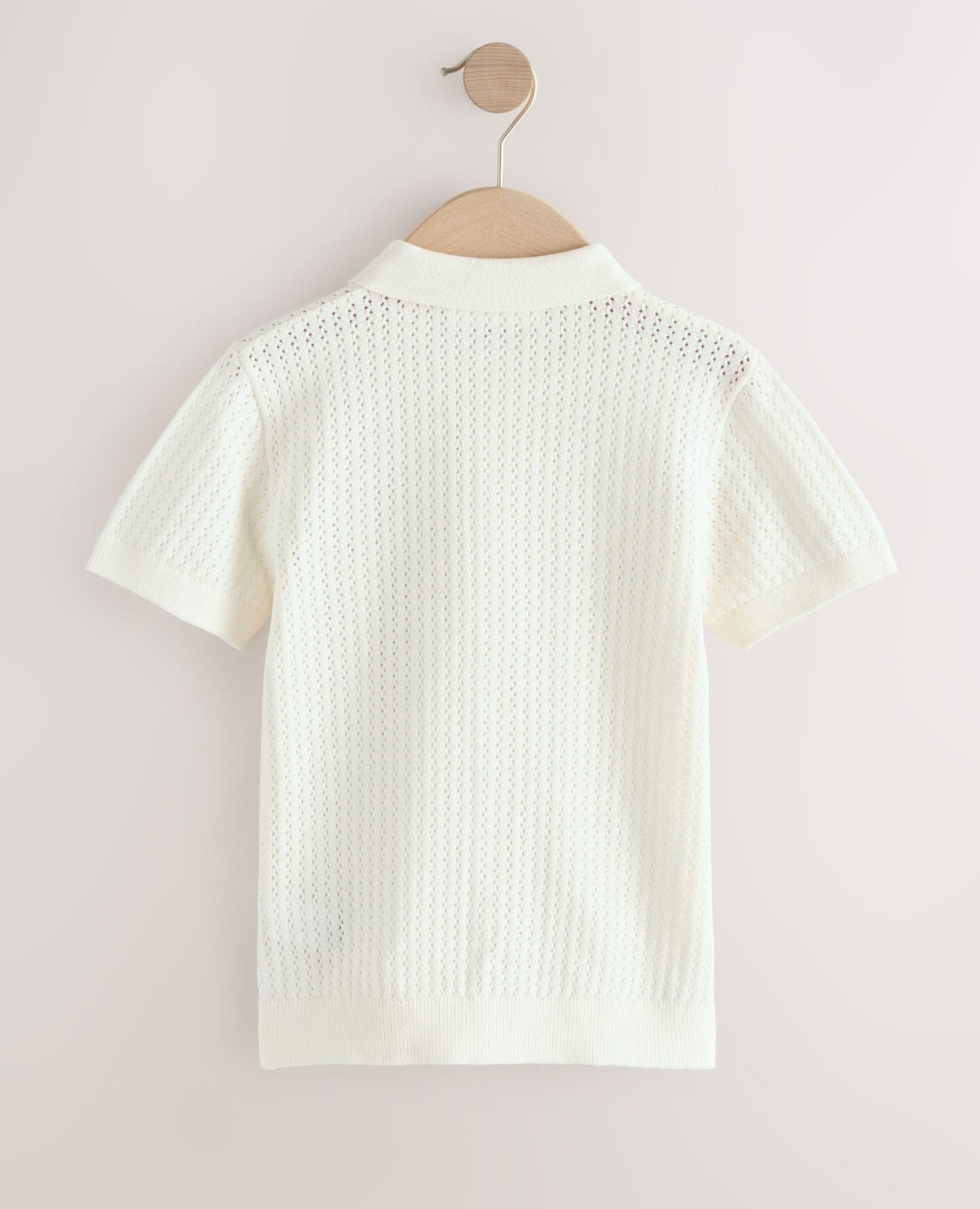 White Knitted Button Through Polo Shirt