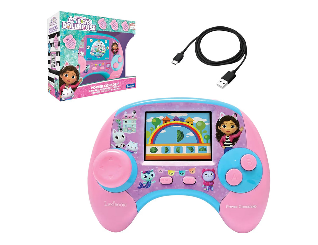 Lexibook, Gabby's Dollhouse, Power Console®, Bilingual ENGLISH/FRENCH educational games console with 100 activities, Colour screen