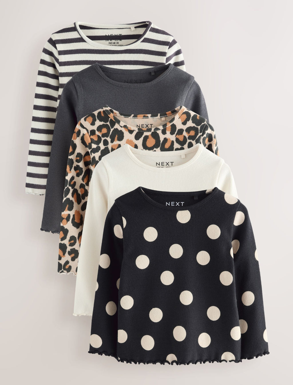 Black/White Long Sleeve Ribbed Tops 5 Pack