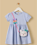 Cotton Striped A-line Dress with Pouch Applique