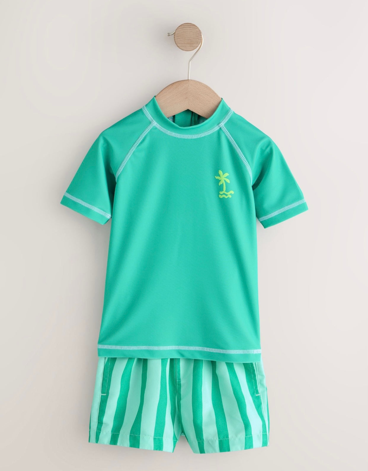 Green Short Sleeve Sunsafe Rash Vest and Swim Shorts Set