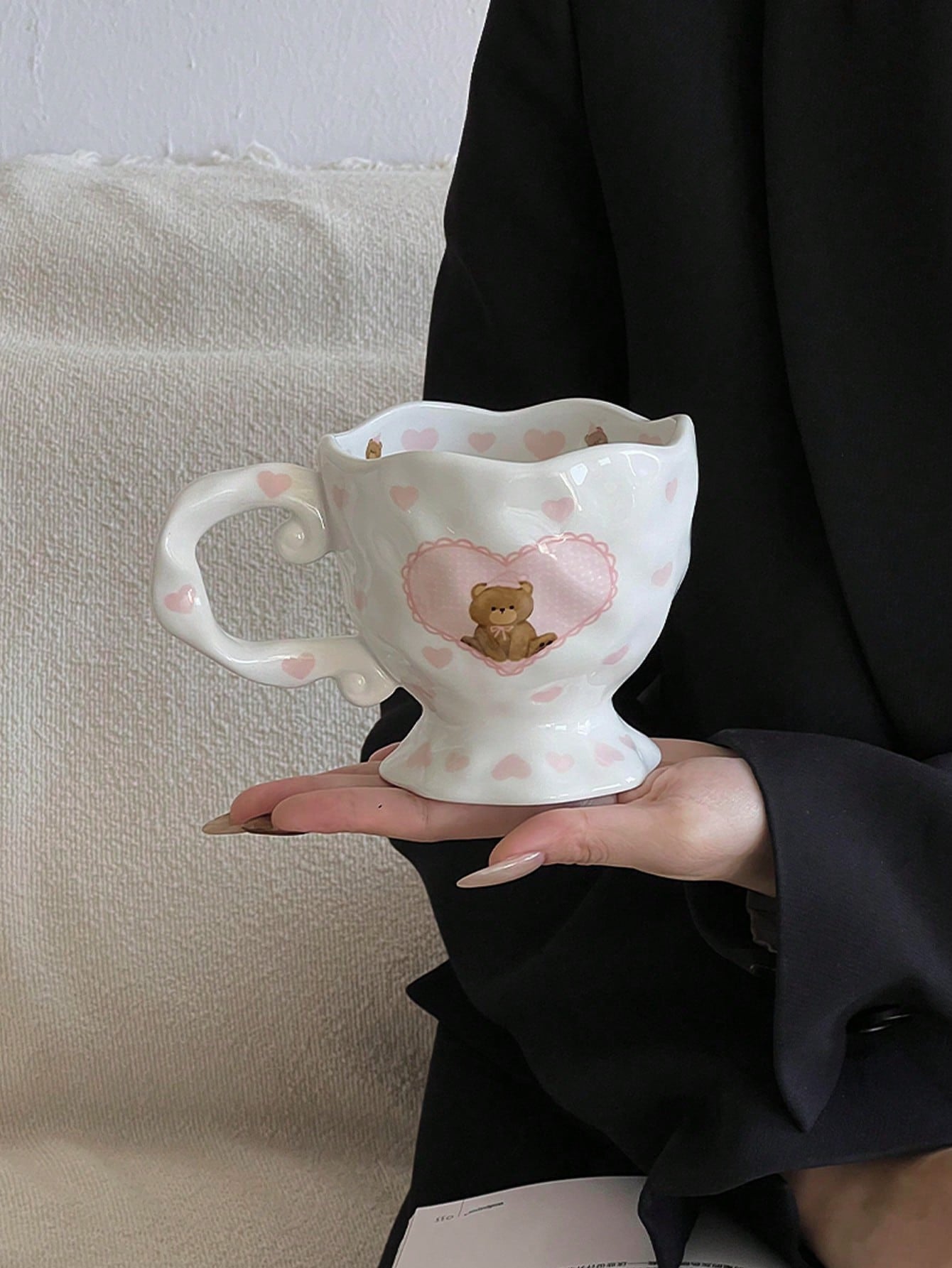 1pc Creative Handpainted Cute Bear Ceramic Mug